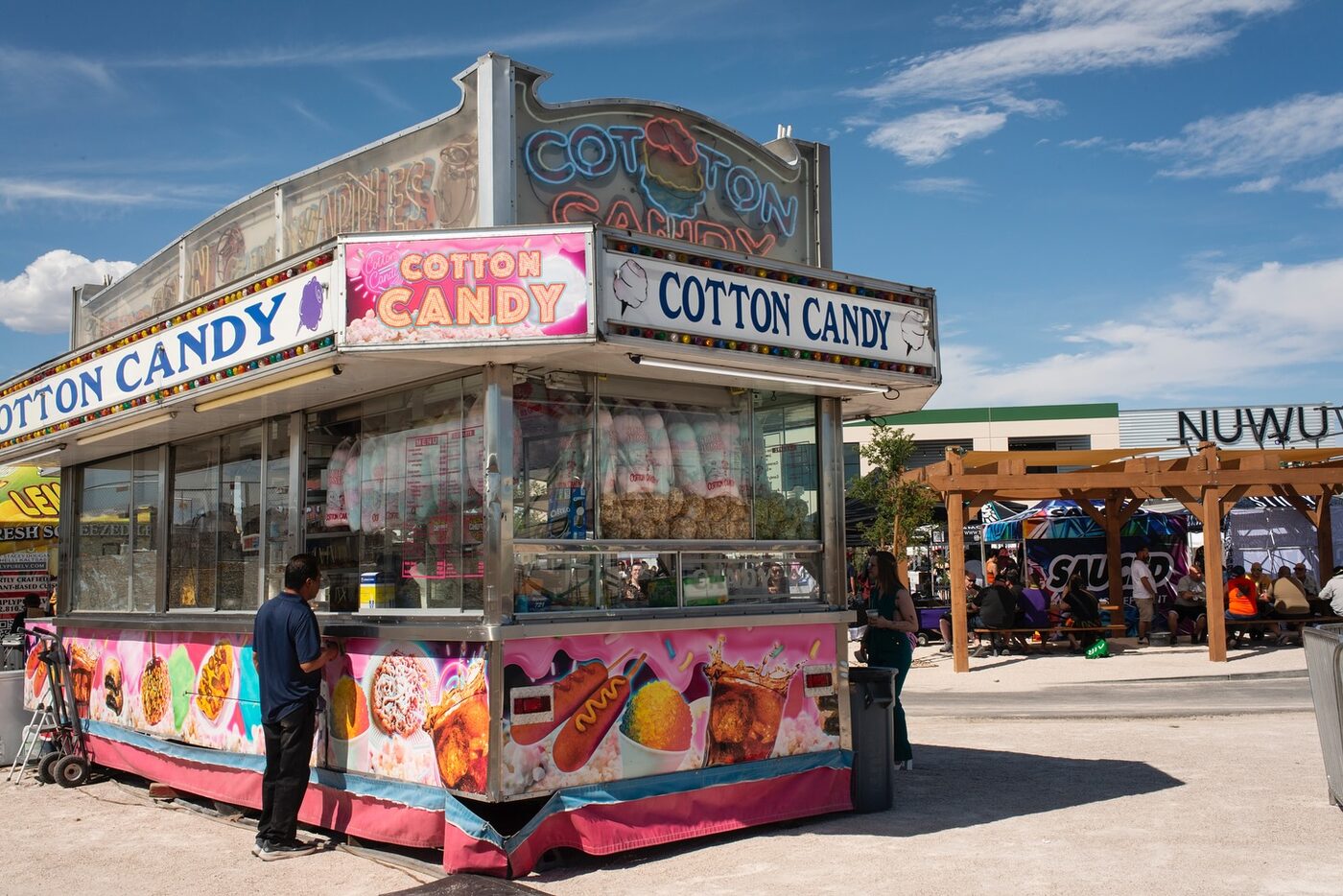 Food trucks and carnival stands fill the three-acre NuWu courtyard
