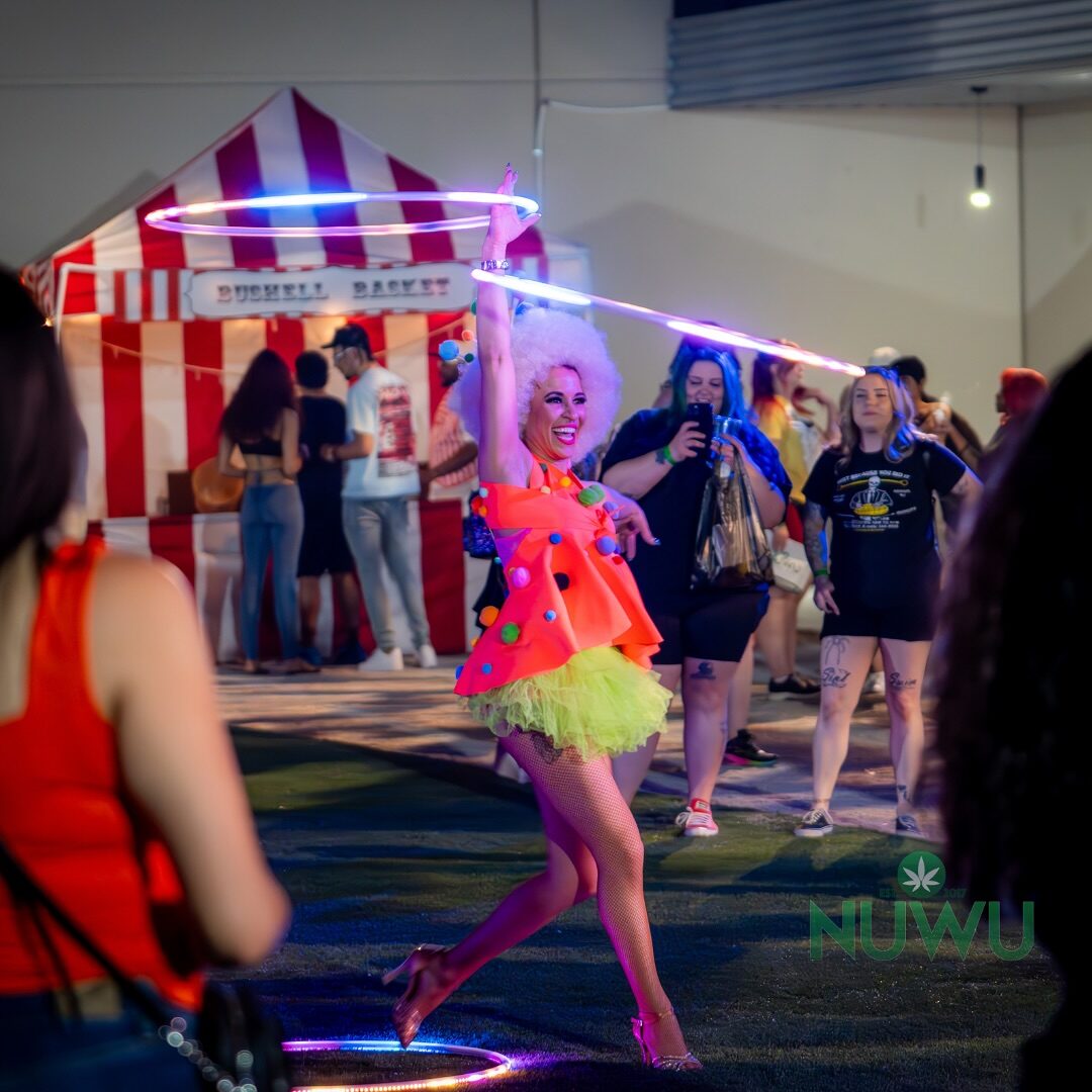 Costumed performers light up the fair after dark