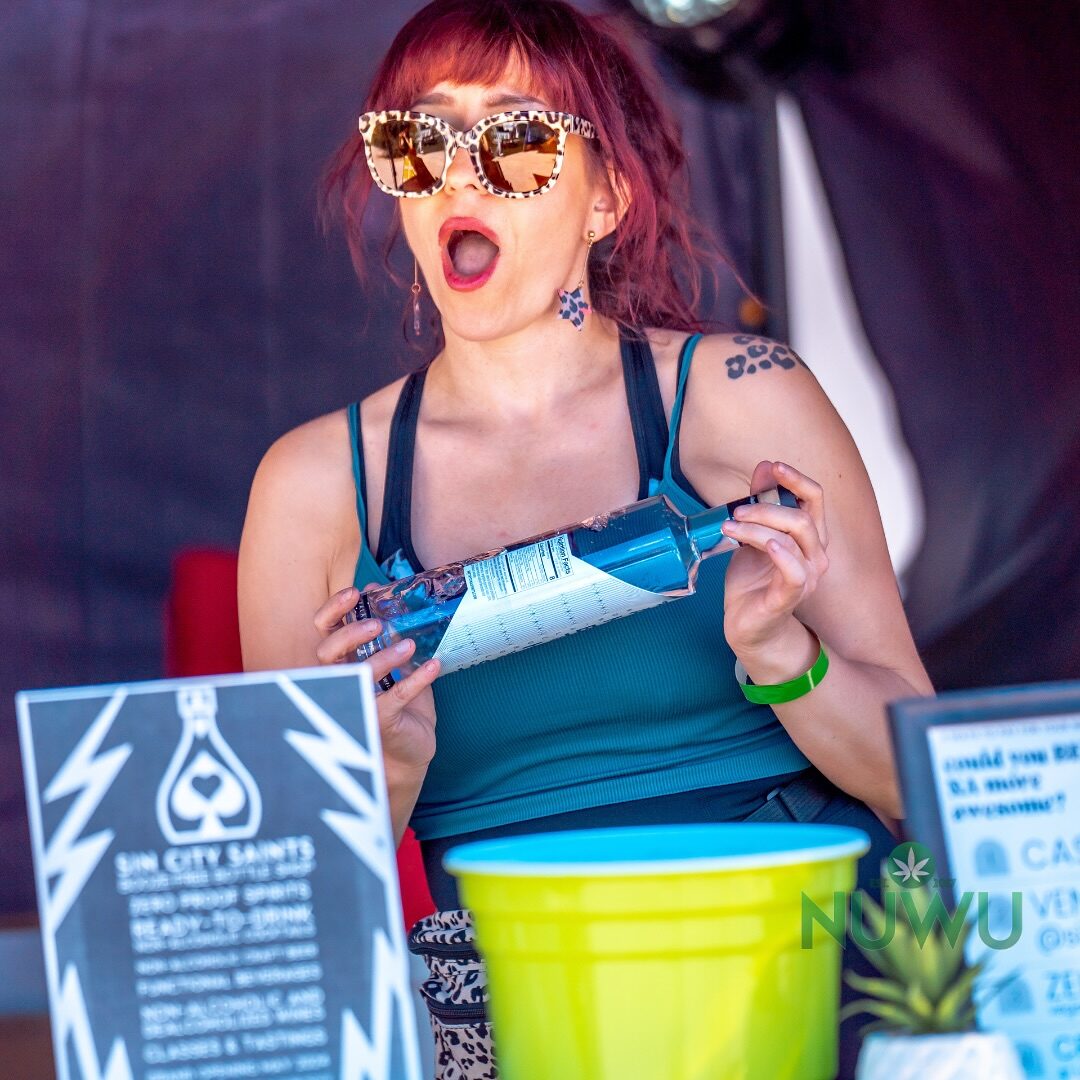 A guest dressed head-to-toe in festival color